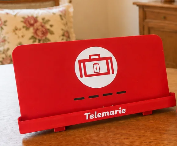 Telemarie in der roten Ladestation mit Symbol zum Laden